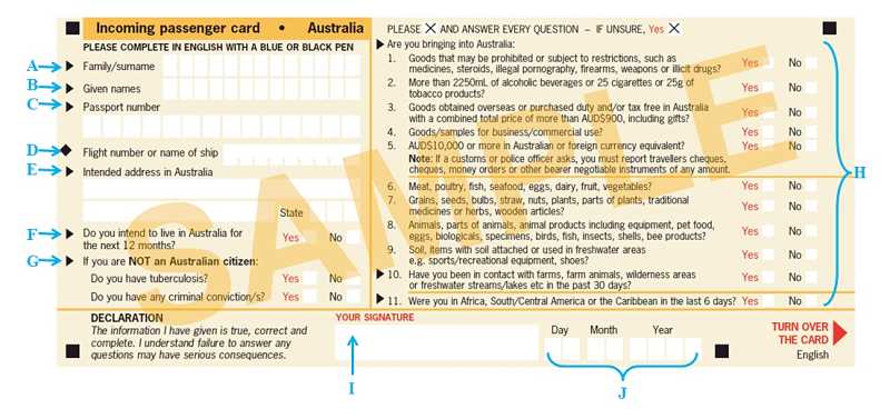 Návod ako vyplniť Incoming Passenger card do Austrálie-predna strana