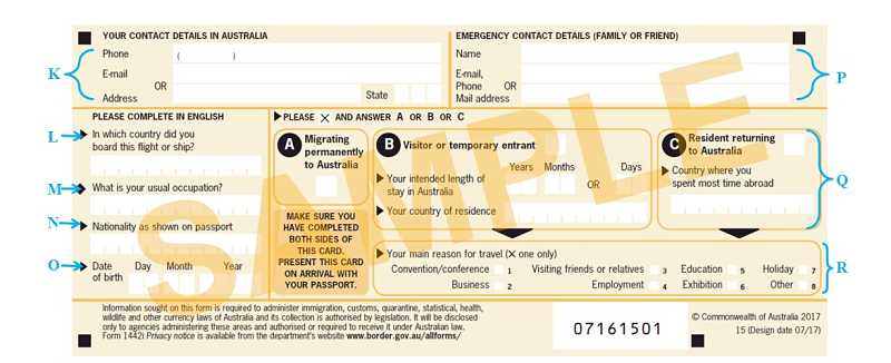 Návod ako vyplniť Incoming Passenger card do Austrálie-zadna strana
